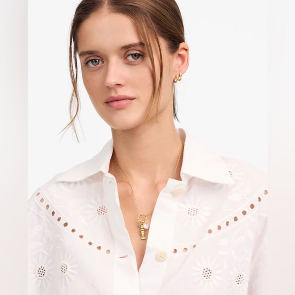 Madewell women’s Embroidered Lace Button-Up Shirt linen blend white Size L NWT - Picture 4 of 9
